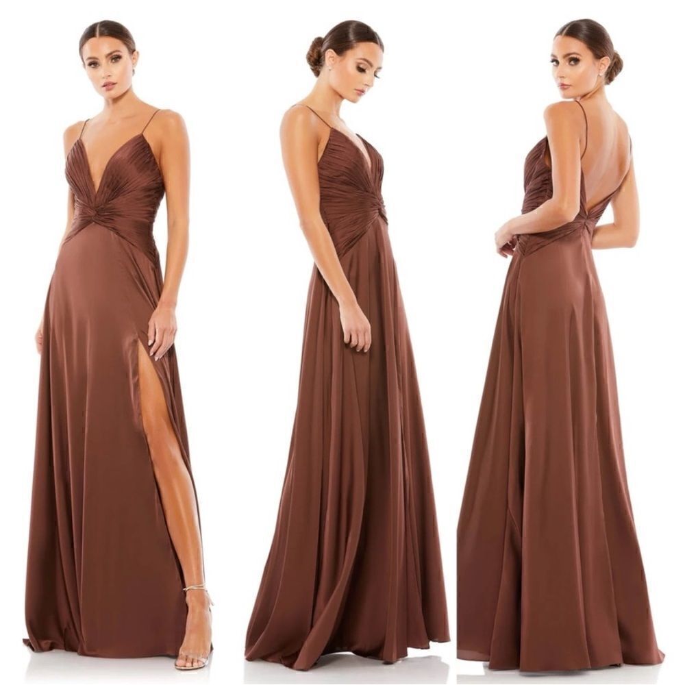 NEW MAC DUGGAL $338 CHOCOLATE TWIST FRONT PLUNGING EVENING GOWN #49085 Size 8